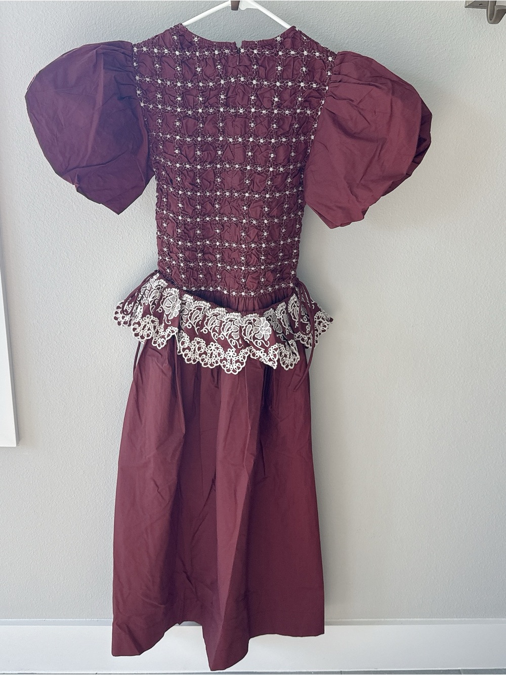 NWT Damson Madder Audrey Midi Dress - Burg/Butter Stitching - Picture 10 of 15